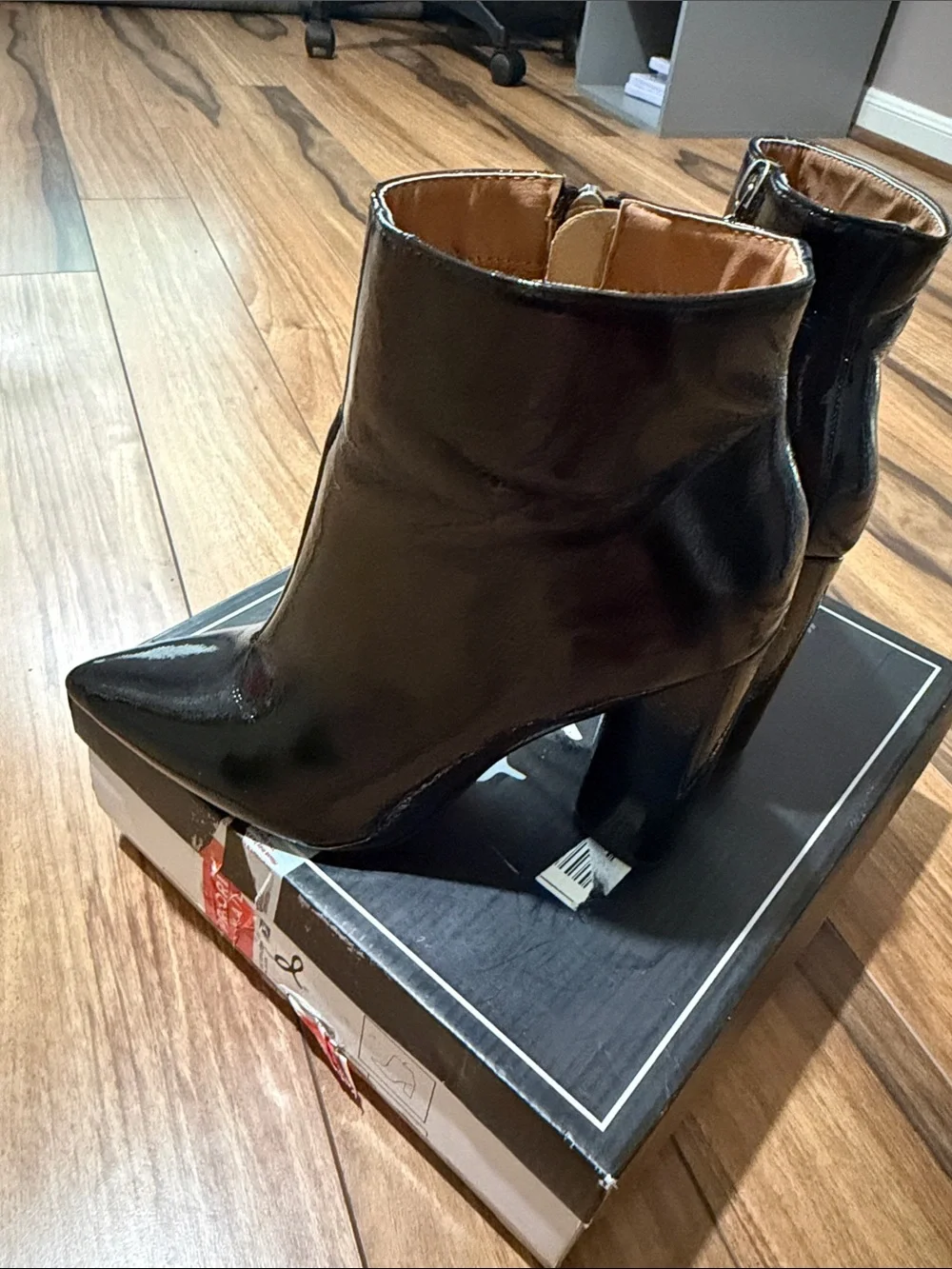 Patent Pointed-Toe Black Ankle Boots - Women's